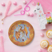 オレンジドラゴンの秋の自然ファンタジーアート ペーパープレート (パーティー)