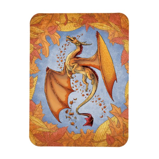 オレンジドラゴンの秋の自然ファンタジーアート マグネット (縦)