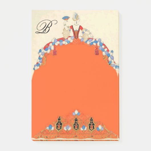 オレンジドレスの婦人、ファッション衣装化粧家 ポストイット (正面)