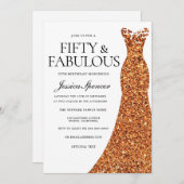 オレンジドレスフィフティ&素晴らしい50th誕生日パーティー 招待状 (正面/裏面)