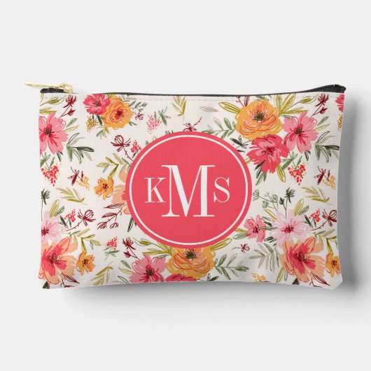 オレンジドードルガーデンフラワーパターン アクセサリーポーチ (正面)