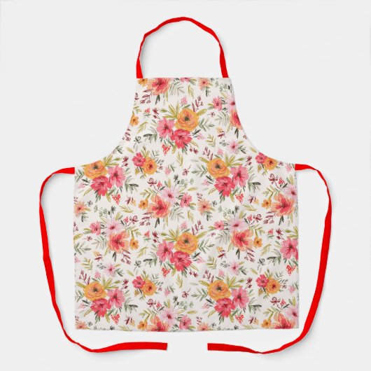 オレンジドードルガーデンフラワーパターン エプロン (正面)