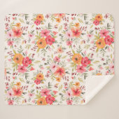 オレンジドードルガーデンフラワーパターン シェルパブランケット (正面(横))