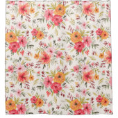 オレンジドードルガーデンフラワーパターン シャワーカーテン (正面)