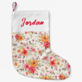 オレンジドードルガーデンフラワーパターン スモールクリスマスストッキング (正面)