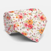 オレンジドードルガーデンフラワーパターン ネクタイ (ロール)