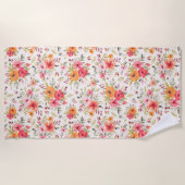 オレンジドードルガーデンフラワーパターン ビーチタオル (正面)