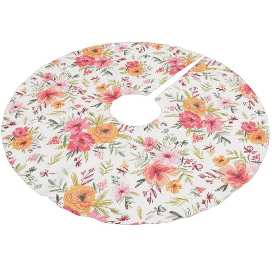 オレンジドードルガーデンフラワーパターン ブラッシュドポリエステルツリースカート (アングル)