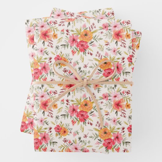 オレンジドードルガーデンフラワーパターン ラッピングペーパーシート (インサイチュ)