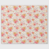 オレンジドードルガーデンフラワーパターン ラッピングペーパー (フラット)