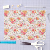 オレンジドードルガーデンフラワーパターン 薄葉紙 (クラフト)