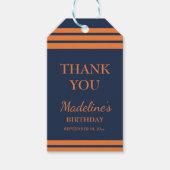 オレンジネイビーブルーストライプのバースデーパーティーありがとう ギフトタグ (正面)