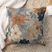 オレンジネイビーブルーダスティブルー素朴フローラ クッション (ブランケット)