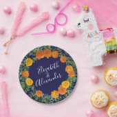 オレンジネイビーブルー牡丹&バラフローラ結婚ズ ペーパープレート (パーティー)