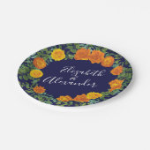 オレンジネイビーブルー牡丹&バラフローラ結婚ズ ペーパープレート (アングル)