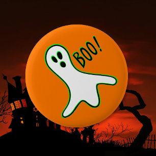 オレンジネオングリーンホワイトボー不気味幽霊ハロウィーン 缶バッジ