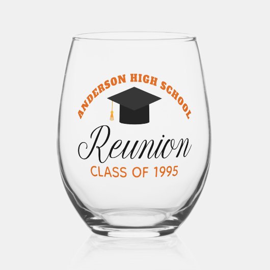 オレンジハイスクール懇親会パーティーカスタム卒業生 ステムなしワイングラス (正面)