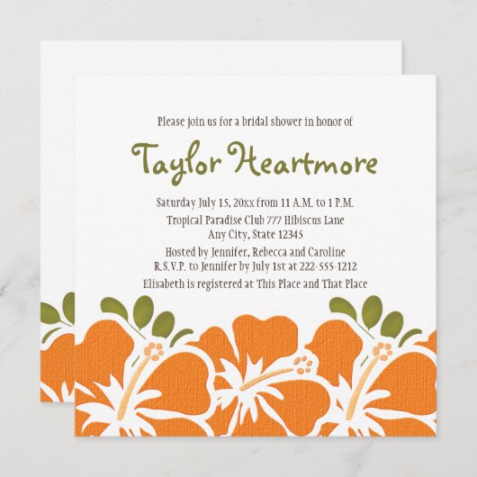オレンジハイビスカスのブライダルシャワー招待状 招待状 (正面/裏面)