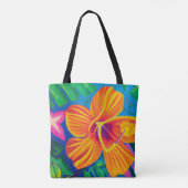 オレンジハイビスカストロピカルトートバッグ トートバッグ (裏面)