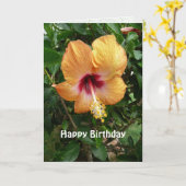 オレンジハイビスカストロピカルフラワー誕生日テンプレート カード (黄色い花)