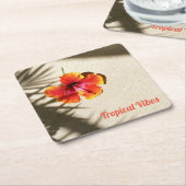 オレンジハイビスカストロピカルフローラ スクエアペーパーコースター (アングル)