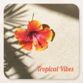 オレンジハイビスカストロピカルフローラ スクエアペーパーコースター (正面)