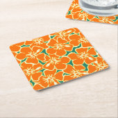 オレンジハイビスカスフラワートロピカルハワイアンルアウ（ハワイ式宴会） スクエアペーパーコースター (アングル)
