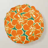 オレンジハイビスカスフラワートロピカルハワイアンルアウ(ハワイ式宴会) ラウンドクッション (裏面)