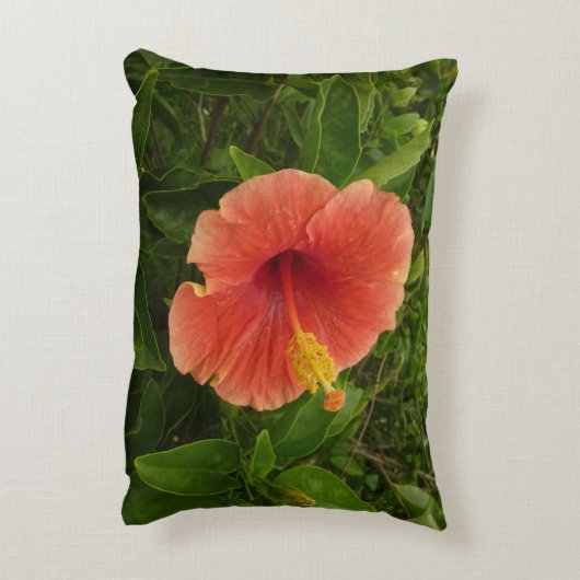 オレンジハイビスカスフラワートロピカルフローラ アクセントクッション (裏面(縦))