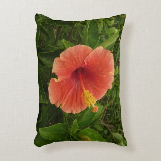 オレンジハイビスカスフラワートロピカルフローラ アクセントクッション (正面(垂直))