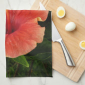 オレンジハイビスカスフラワートロピカルフローラ キッチンタオル (四つ折り)