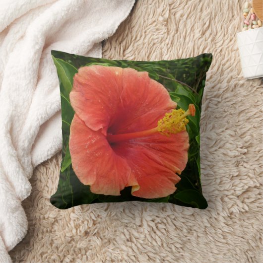 オレンジハイビスカスフラワートロピカルフローラ クッション (ブランケット)