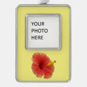 オレンジハイビスカスフラワートロピカルフローラ シルバープレートフレームオーナメント (正面)