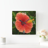 オレンジハイビスカスフラワートロピカルフローラ スクエア壁時計 (ホーム)