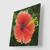 オレンジハイビスカスフラワートロピカルフローラ スクエア壁時計 (傾斜)
