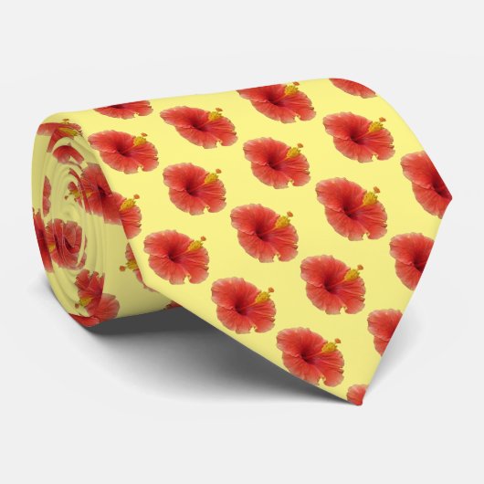 オレンジハイビスカスフラワートロピカルフローラ ネクタイ (ロール)