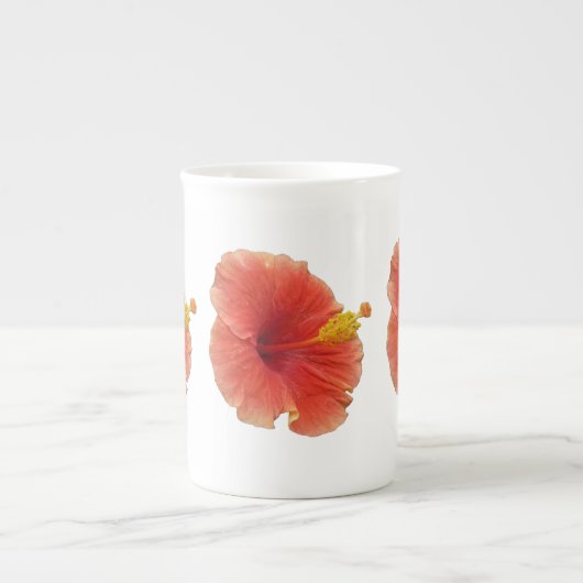 オレンジハイビスカスフラワートロピカルフローラ ボーンチャイナマグカップ (正面)