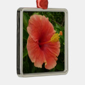 オレンジハイビスカスフラワートロピカルフローラ メタルオーナメント (右)