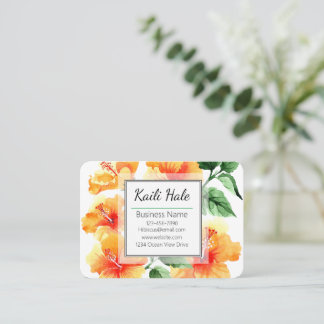 オレンジハイビスカスフラワービジネスカード（QRコード付） 名刺