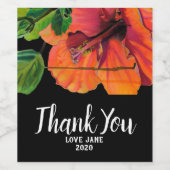 オレンジハイビスカスモダン感謝していフラワー ワインラベル (シングルラベル)