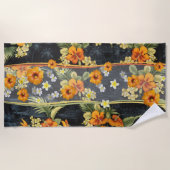 オレンジハイビスカスレトロアロハシャツビーチタオル ビーチタオル (正面)