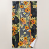 オレンジハイビスカスレトロアロハシャツビーチタオル ビーチタオル (正面)