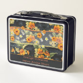 オレンジハイビスカスレトロアロハシャツプリント メタルランチボックス (裏面)