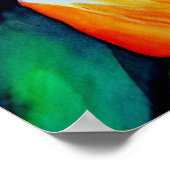 オレンジハイビスカス熱帯花の水のカラーアート ポスター (角)