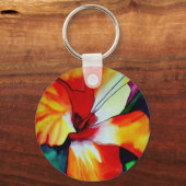 オレンジハイビスカス熱帯花の水彩画 キーホルダー (正面)
