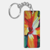 オレンジハイビスカス熱帯花の水彩画 キーホルダー (正面左)