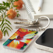 オレンジハイビスカス熱帯花の水彩画 キーホルダー (正面右)