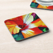 オレンジハイビスカス熱帯花の水彩画 コースター (左側)