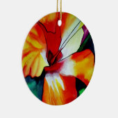オレンジハイビスカス熱帯花の水彩画 セラミックオーナメント (右)