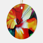 オレンジハイビスカス熱帯花の水彩画 セラミックオーナメント (左)